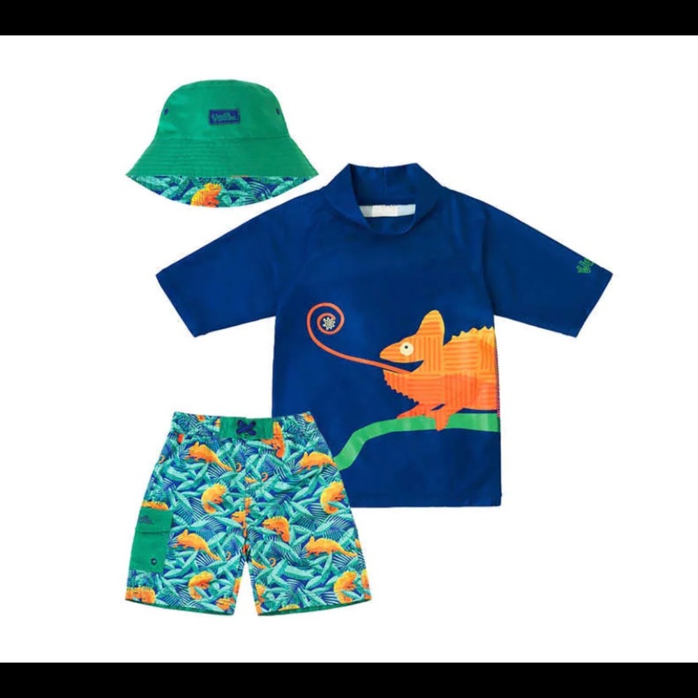 Boys swimwear swimsuits set rash guard UPF 50+ Sun protection Dino.